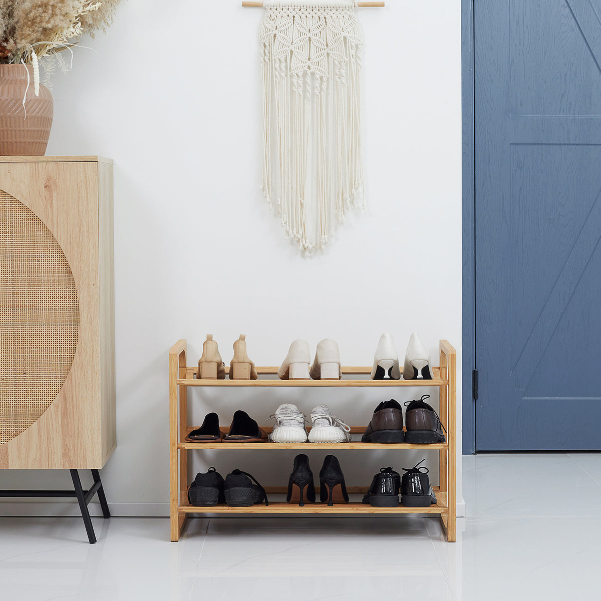 Étagère à chaussures à 3 niveaux porte-chaussures en bambou 9 paires de chaussures 76 x 33 x 51 cm naturel