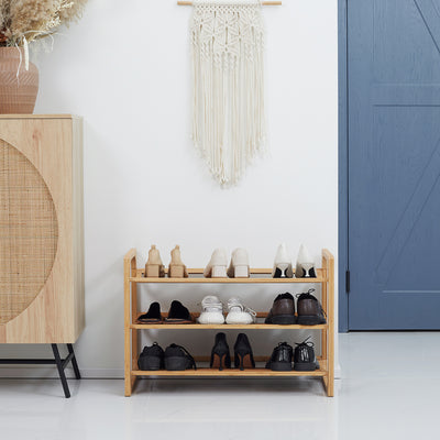 Étagère à chaussures à 3 niveaux porte-chaussures en bambou 9 paires de chaussures 76 x 33 x 51 cm naturel