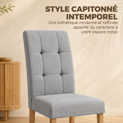 Lot de 2 chaises de salle à manger, chaise de cuisine moderne avec siège rembourré en tissu effet lin, gris clair