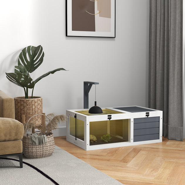 Maison enclos cage pour petit animal tortue avec 2 espaces support de lampe 81 x 48 x 31,5 cm gris Aosom