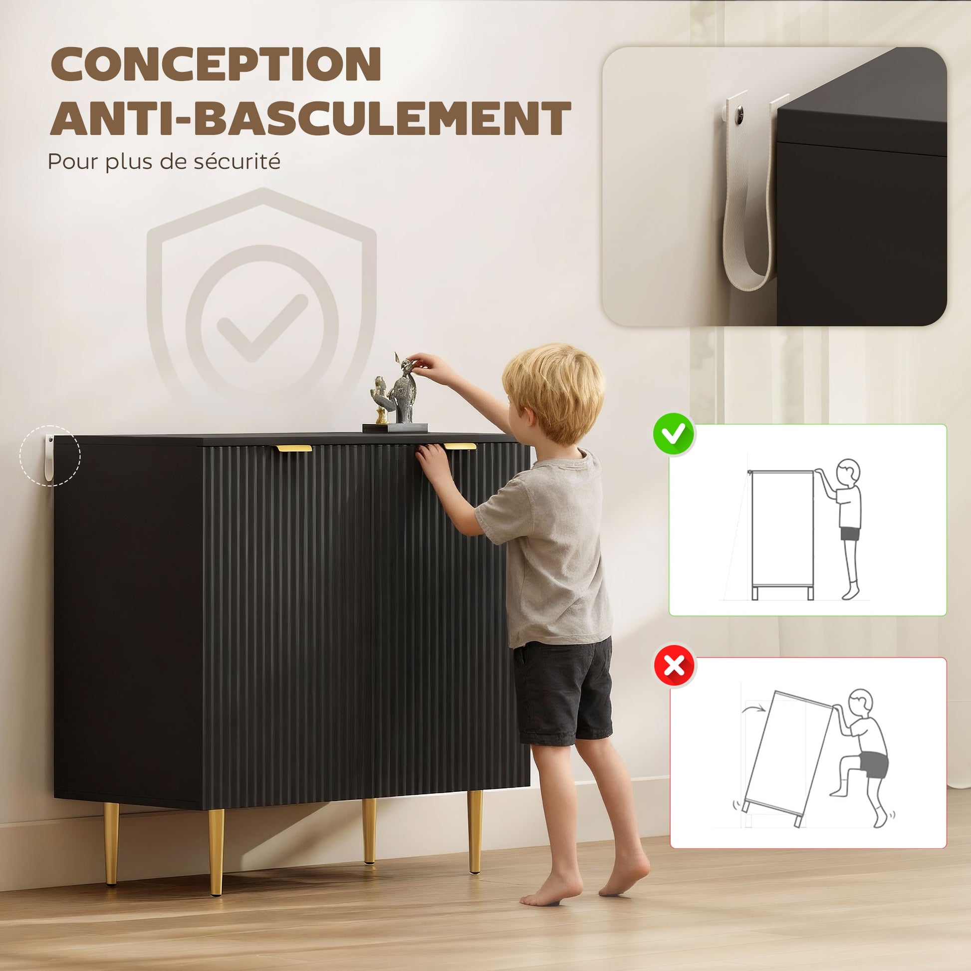 Buffet cuisine meuble de rangement avec 2 portes étagère réglable pieds métalliques surélevés 80 x 40 x 80 cm noir