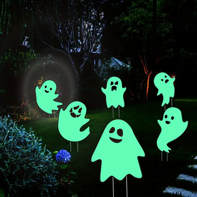 NNTM Illuminate Your Garden with 6 Luminous Ghost Yard Stakes! Elevate Your Halloween, Garden, and Outdoor Decor CAN