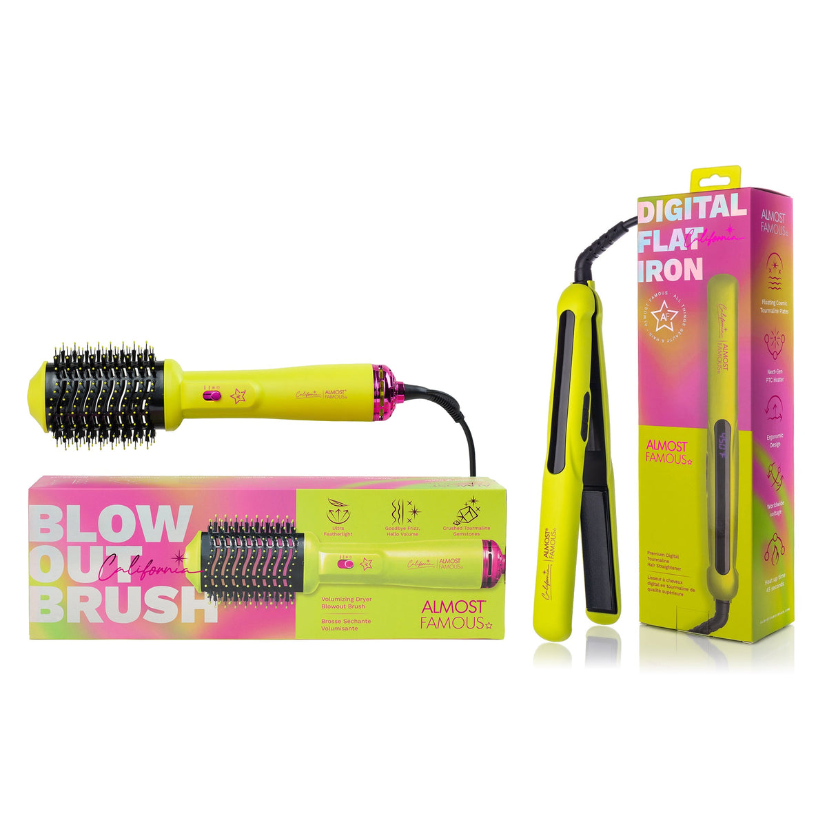 ALMOST FAMOUS California Collection Duo | Digital Flat Iron + 4-in-1 Volumizing Blowout Brush & Dryer