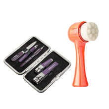 ALMOST FAMOUS "Cleanse & Groom" Self-Care Set | 5-Piece Manicure Kit + Facial Exfoliator Brush