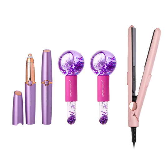 ALMOST FAMOUS "Glow & Go" Travel Beauty Set | Mini Flat Iron, Cryo Facial Globes & LED Brow Trimmer