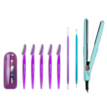 ALMOST FAMOUS "Smooth & Clear" Grooming Set | Mini Flat Iron, Blemish Tool Set, Tweezer Duo & Dermaplaning Razors