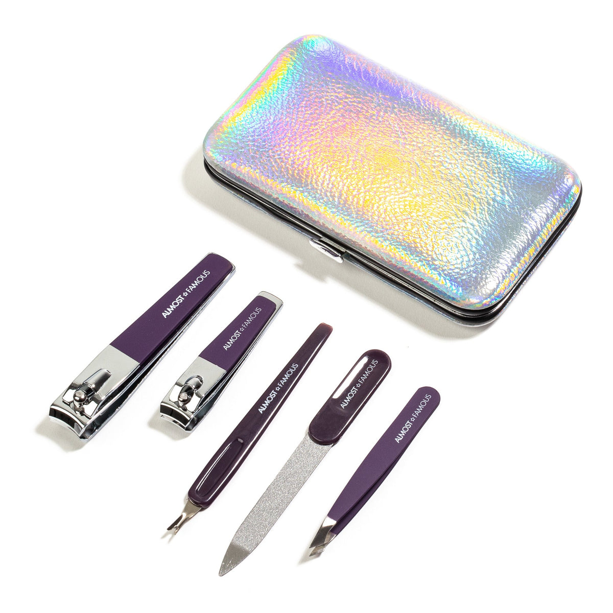 ALMOST FAMOUS "Cleanse & Groom" Self-Care Set | 5-Piece Manicure Kit + Facial Exfoliator Brush