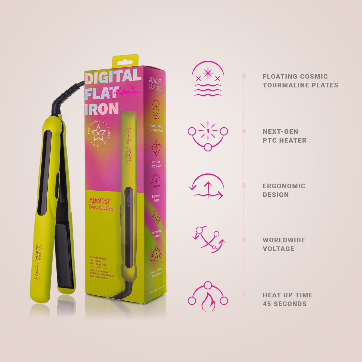 New 1.25" Digital Professional Flat Iron - California Collection/Yellow