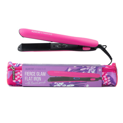 ALMOST FAMOUS "Fierce Glam" Hair & Nail Travel Set | Flat Iron + 5-Piece Manicure Kit