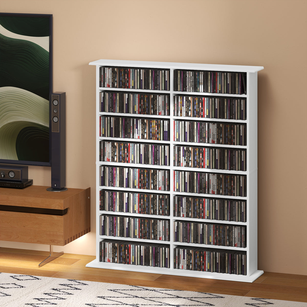 Rangements pour CD et DVD avec 16 compartiments et 12 étagères réglables, capacité max. 720 CD/396 DVD et Blu-ray, blanc Aosom