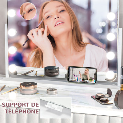 Miroir maquillage lumineux LED intensité réglable miroir grossissant port de charge USB, rotation à 360° 63 x 50 cm