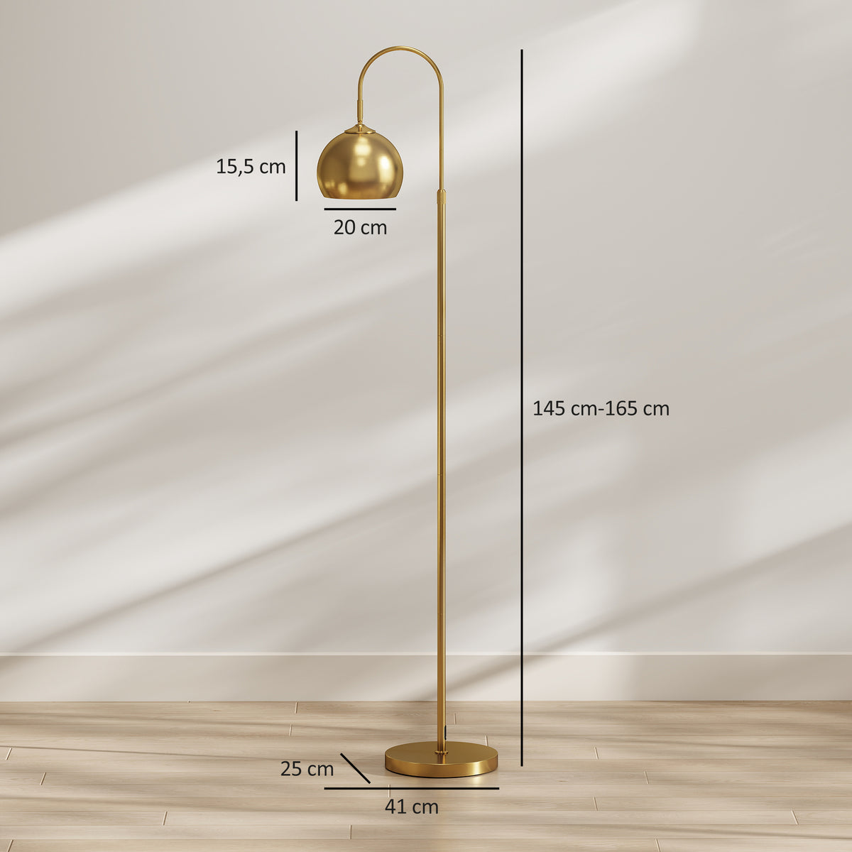 Lampadaire sur Pied Salon, Lampe sur Pied Moderne 40W, Douille E27, Hauteur Réglable, Abat‑jour Orientable, Doré Aosom