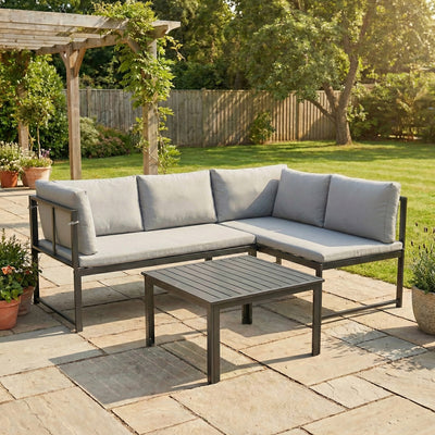 Salon de Jardin Mobilier de Terrasse 3 Pièces 4 Places Modulable avec Accoudoir Réglable Coussins Épais 16cm Gris