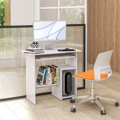 Bureau d'ordinateur, bureau avec rangement, plateau pour clavier et support de moniteur, 80 x 45 x 75 cm, blanc
