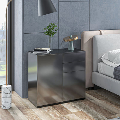 Commode Buffet Meuble de Rangement 2 tiroirs 2 Portes avec étagère 79 x 36 x 74 cm noir brillant