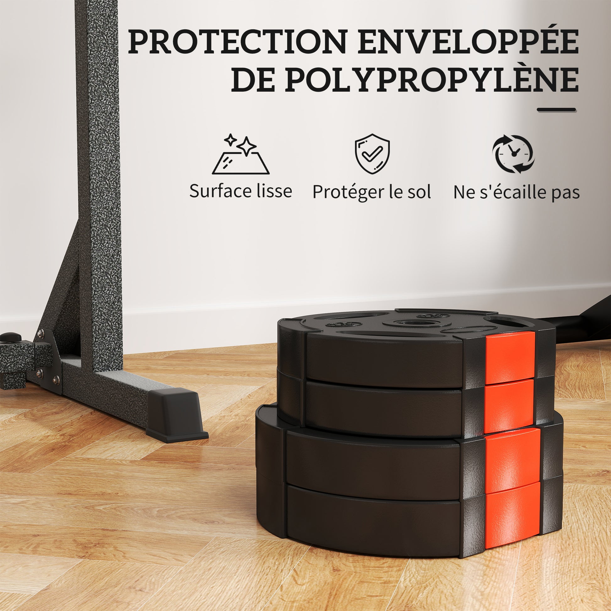 Disques de poids, plaques de poids 2 x 5 kg et 2 x 2,5 kg, à trois poignées avec trous de Ø 25 mm, noir