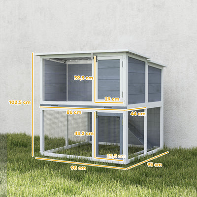 Clapier lapin extérieur cage à lapin 2 étages spacieux toit double ouverture plateau amovible 98x95x102,5cm gris