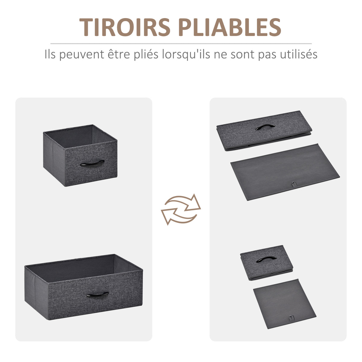 Commode Meuble de Rangement 5 tiroirs Pliables en Tissu 58 x 29 x 99 cm Gris