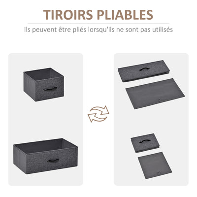 Commode Meuble de Rangement 5 tiroirs Pliables en Tissu 58 x 29 x 99 cm Gris