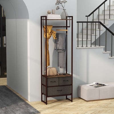 Portant à vêtements avec 3 tiroirs en tissu, étagères de rangement et tringle de suspension, 58,5 x 30 x 178 cm, marron