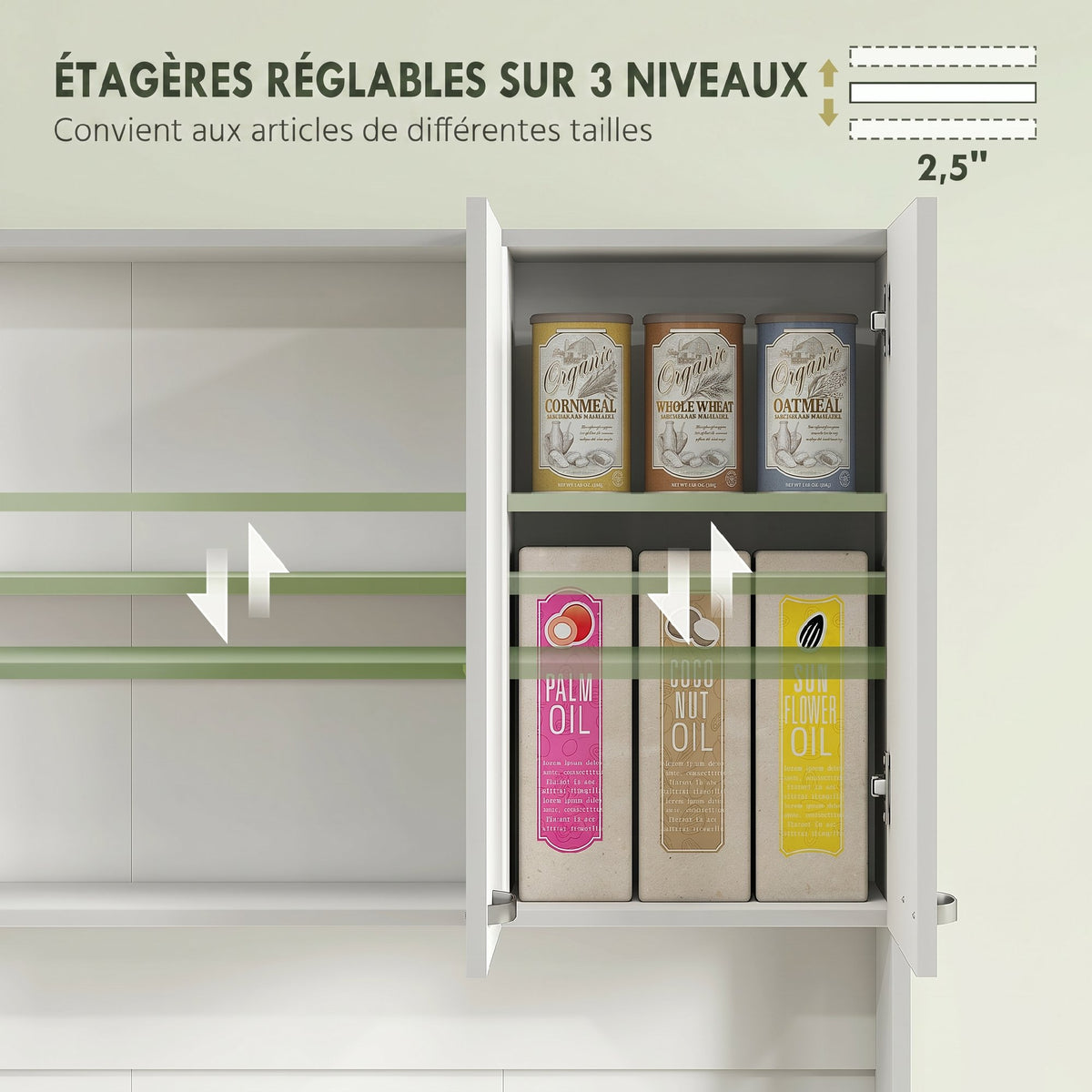 Buffet de cuisine armoire de cuisine contemporaine multi-rangements 6 portes 1 tiroir + grand plateau
