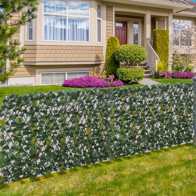 Haie artificielle feuilles murale brise-vue 2 panneaux longueur ajustable 295 x 70 cm treillis extensible en PE vert