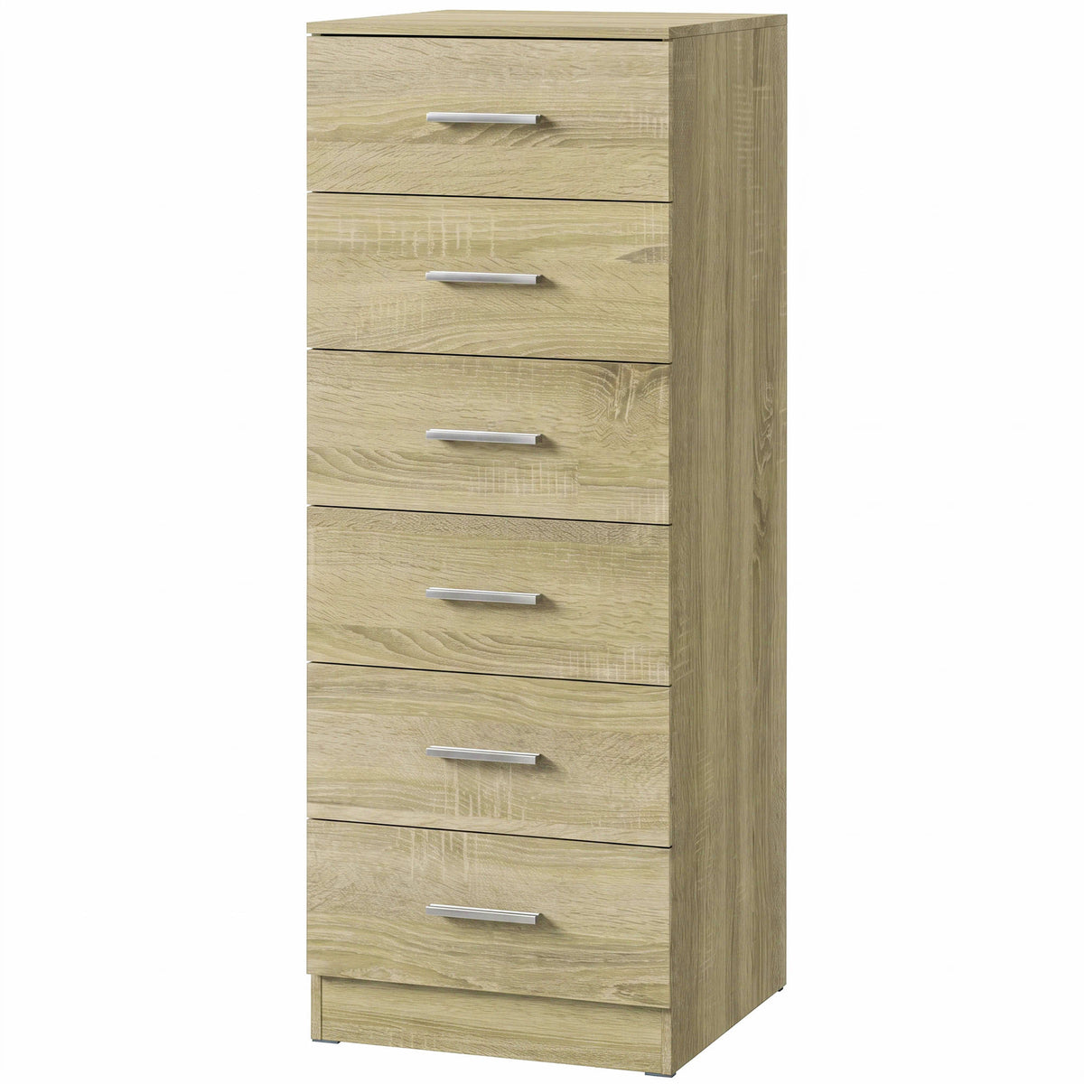 Commode 6 Tiroirs, Meuble de Rangement, Style Moderne, pour Chambre à Coucher, Entrée, Couloir, 40x40x110cm, Chêne