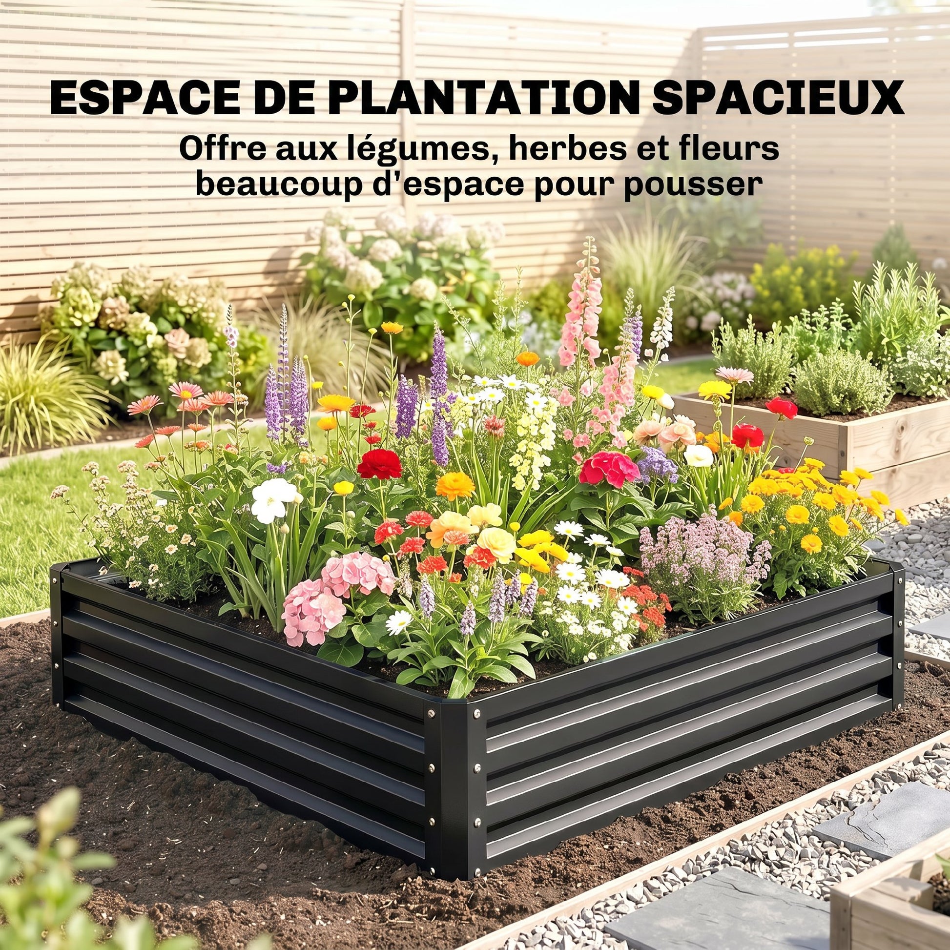 Carré potager de jardin acier galvanisée 120 x 120 x 30 cm gris