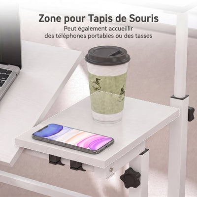 Bureau Assis-Debout, Bureau Réglable en Hauteur 70 x 60 cm, à Roulettes avec Plateau Inclinable, 70x60x70,5-120cm, Blanc