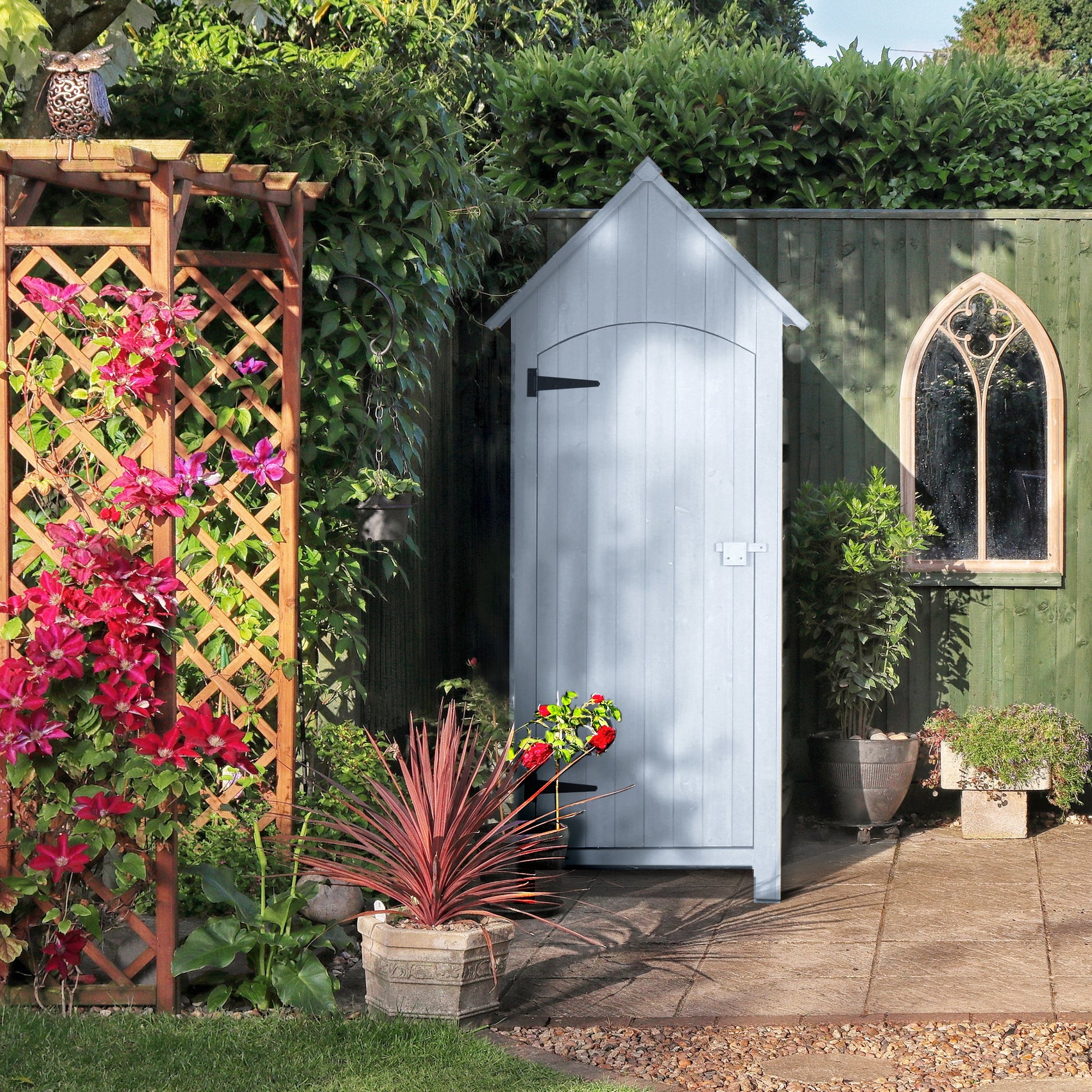 Abri de jardin en bois cabane de jardin exterieur armoire de jardin avec toit bitumé 3 étagères porte avec loquet rangement et stockage extérieurs pour terrasse 77,5 x 54,2 x 179,5 cm blanc