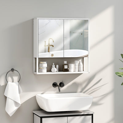 Armoire murale salle de bain avec miroir, meuble salle de bain, 2 portes miroir, étagère ouverte 60 x 16 x 60 cm blanc