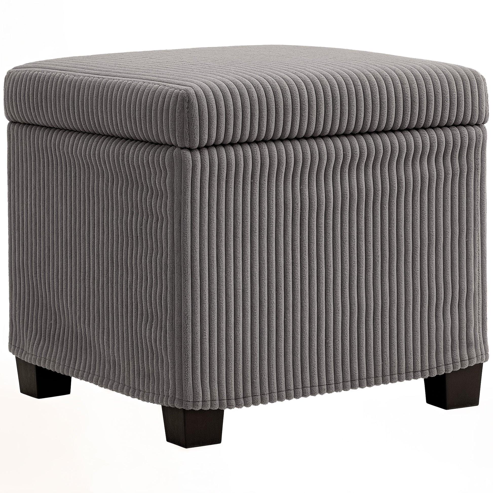 Coffre pouf rangement 30 L avec couvercle amovible, ottoman cube rembourré en velours côtelé, 40 x 40 x 40 cm, gris