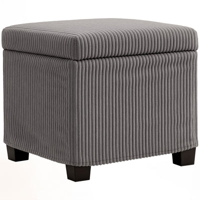 Coffre pouf rangement 30 L avec couvercle amovible, ottoman cube rembourré en velours côtelé, 40 x 40 x 40 cm, gris