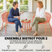 Salon de Jardin Ensemble Bistro 3 Pièces Table Basse à Plateau Concave Acier et Polypropylène 80x70x75cm Rouge Brique