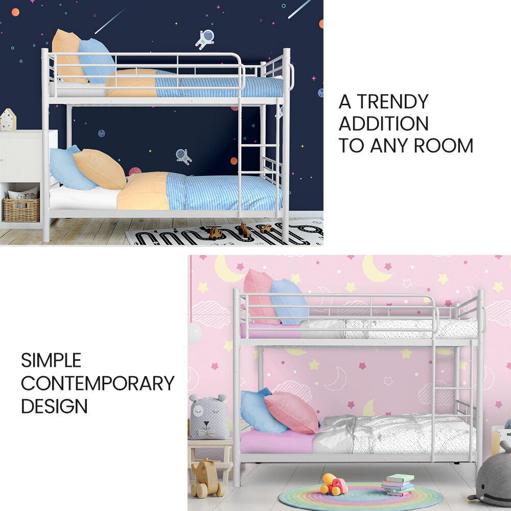 NNEMB SLUMBER 2in1 King Single Metal Bunk Bed Frame, with Modular Design, Matte White