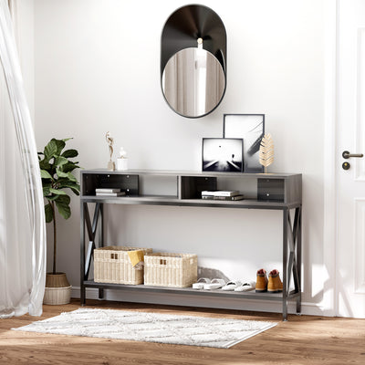 Table Console Table d'Entrée Industriel Multi-rangements 120 x 23,5 x 75 cm Bois Gris