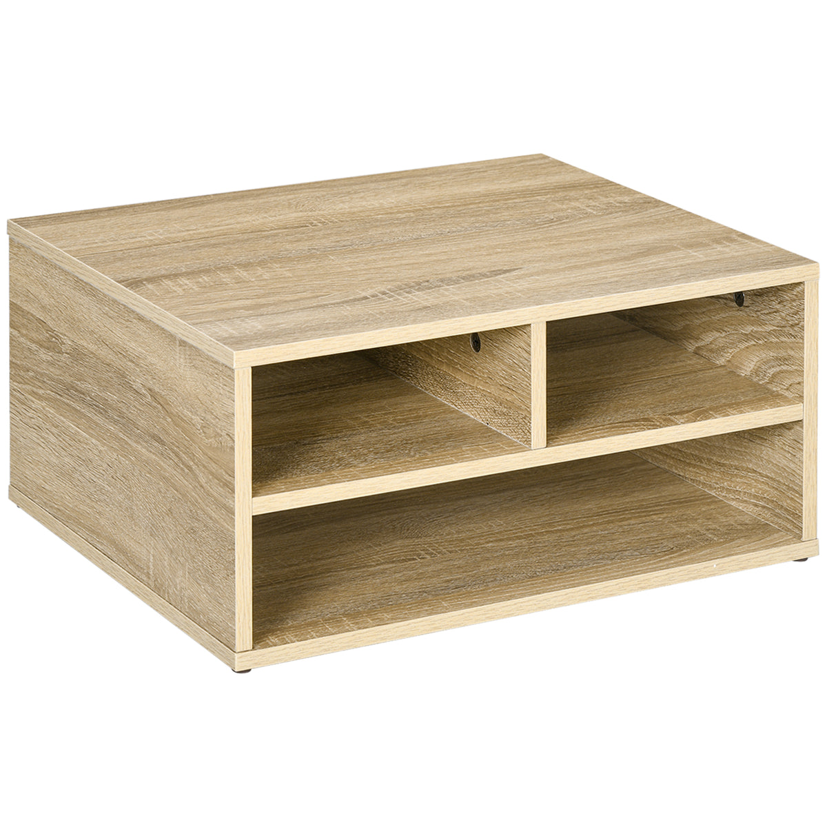 Organiseur bureau aspect bois avec 3 compartiments fournitures support d'imprimante dim. 47L x 40l x 22,5H cm