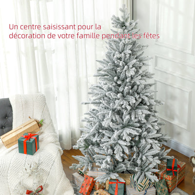 Sapin de Noël artificiel 180 cm Arbre de Noël avec support en métal 1489 branches enneigées, pommes de pin, vert