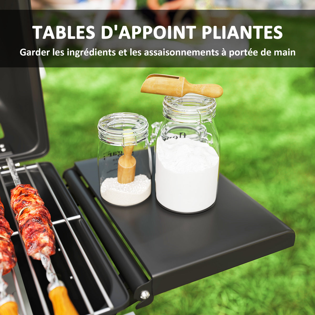 Barbecue gaz transportable, 2 brûleurs 5,6 kW, barbecue gaz de camping avec étagères latérales thermomètre et roues, noir