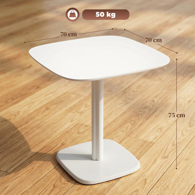 Table à manger pour 4 personne table de cuisine carrée style moderne avec plateau aspect bois, 70 x 70 cm, blanc