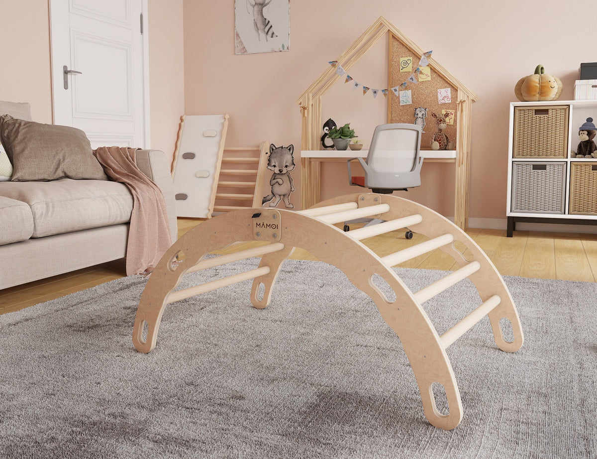 MAMOI® Indoor climbing frame for toddlers, Wooden baby gym, Play gym rocker toys made of wood for toddler, Rockers montessori climbing frame age 1-3