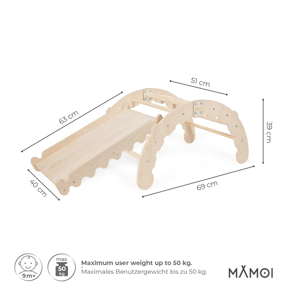 MAMOI® Indoor climbing frame for toddlers, Wooden baby gym with slide, Play gym rocker toys made of wood for toddler, Rockers montessori climbing frame age 1-3