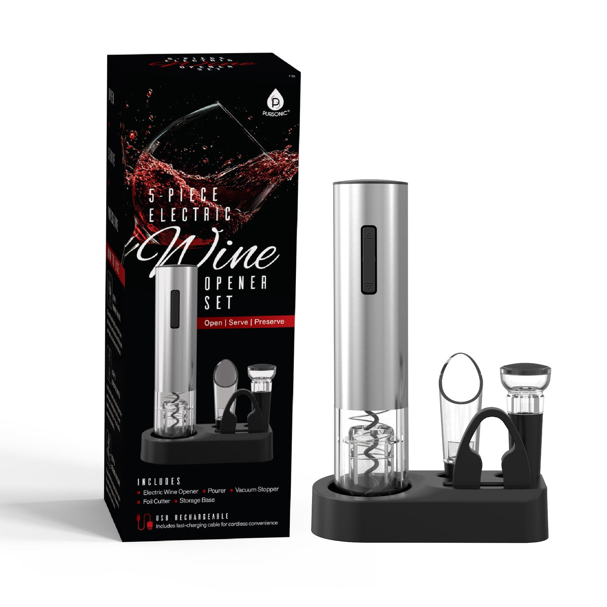 Pursonic 5-Piece Electric Wine Opener Set Pursonic