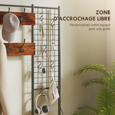 Meuble d'entrée 4 en 1, portemanteau, vestiaire avec 7 tiroirs en tissu et 14 crochets, 100 x 30 x 183 cm, brun rustique