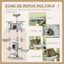 Arbre à chat XXL arbre à grimper pour chat multi-équipements griffoirs 6 plate-formes 2 niches hauteur 200 cm gris