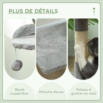 Arbre à chats multi-équipements griffoirs grattoirs plateformes niche corde jouets 40 x 40 x 114 cm gris