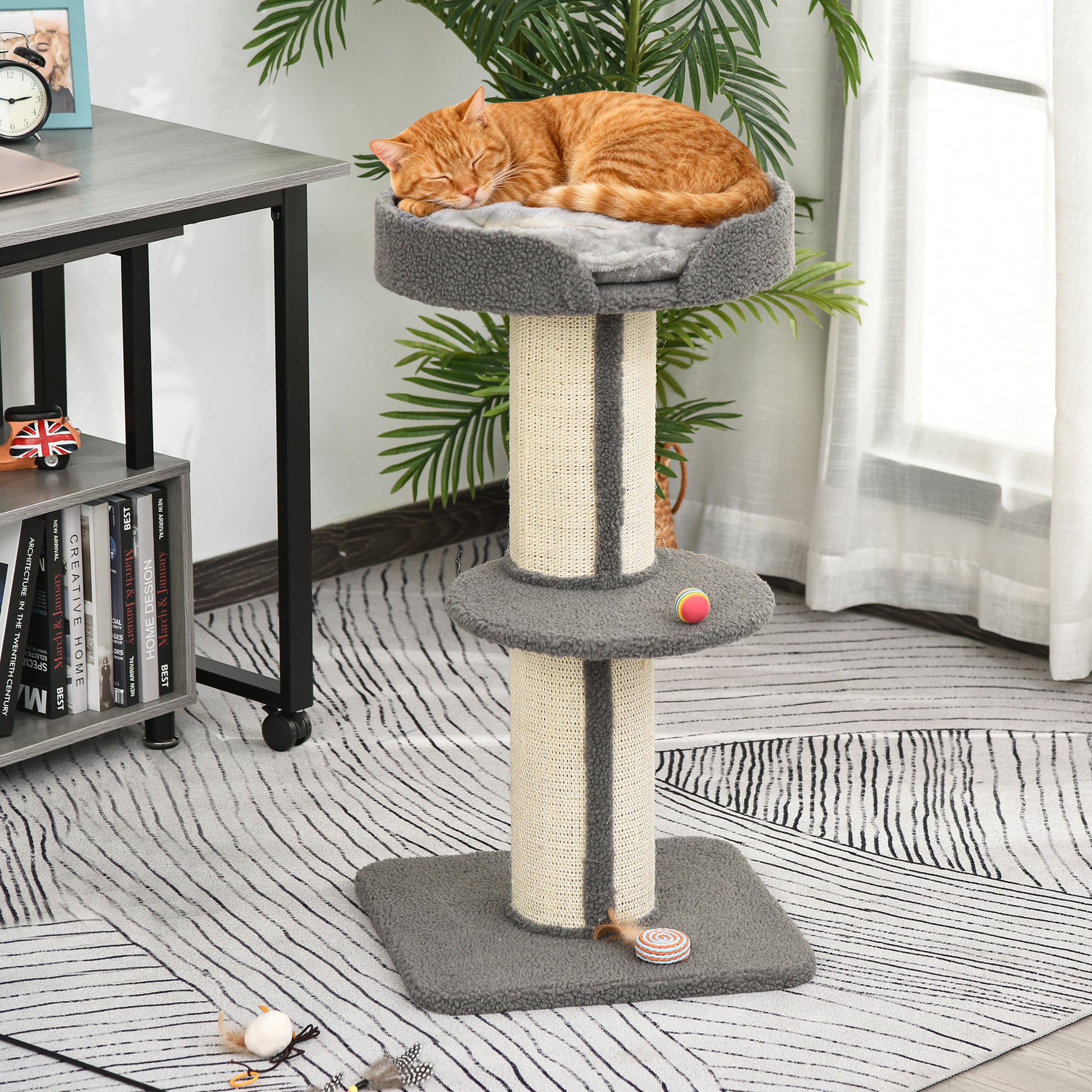 Arbre à chat, arbre à grimper griffoir pour chat, tissu bouclette, centre d'activités 2 plate-formes gris