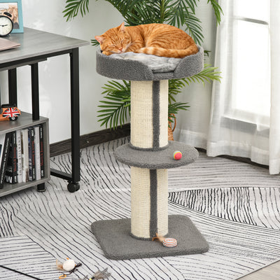 Arbre à chat, arbre à grimper griffoir pour chat, tissu bouclette, centre d'activités 2 plate-formes gris