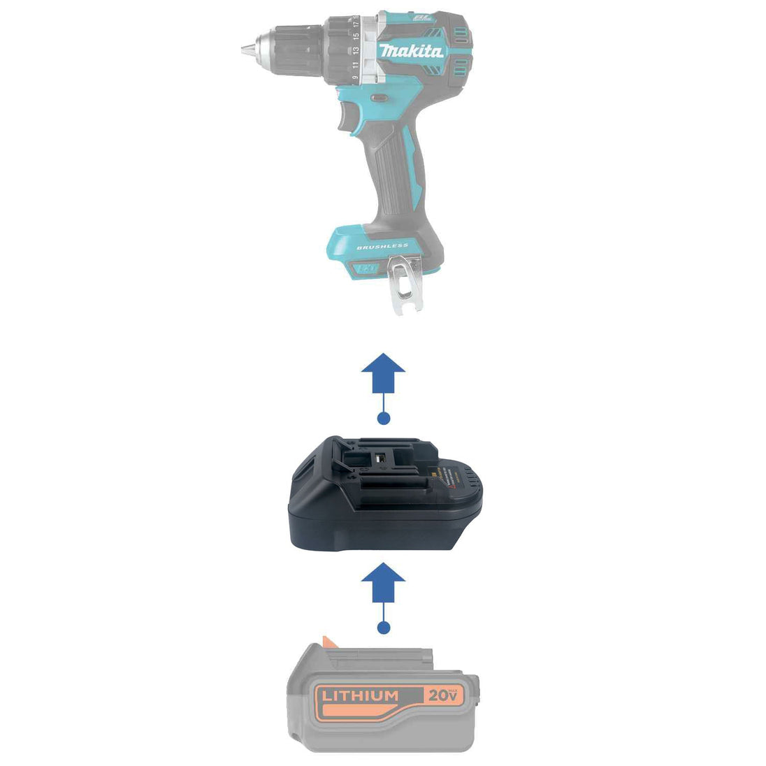 Black and Decker 20V to Makita 18V Battery Adapter Power Tools Adapters