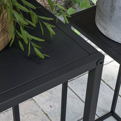Lot de 2 supports pot de fleurs encastrables 2 hauteurs différentes 58,5 et 65 cm - acier noir